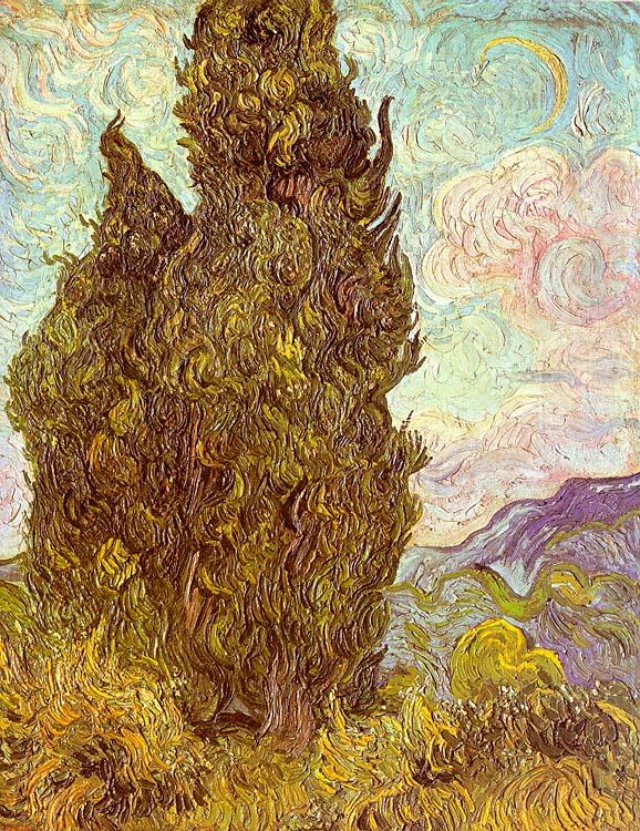 Vincent Van Gogh Two Cypresses oil painting picture